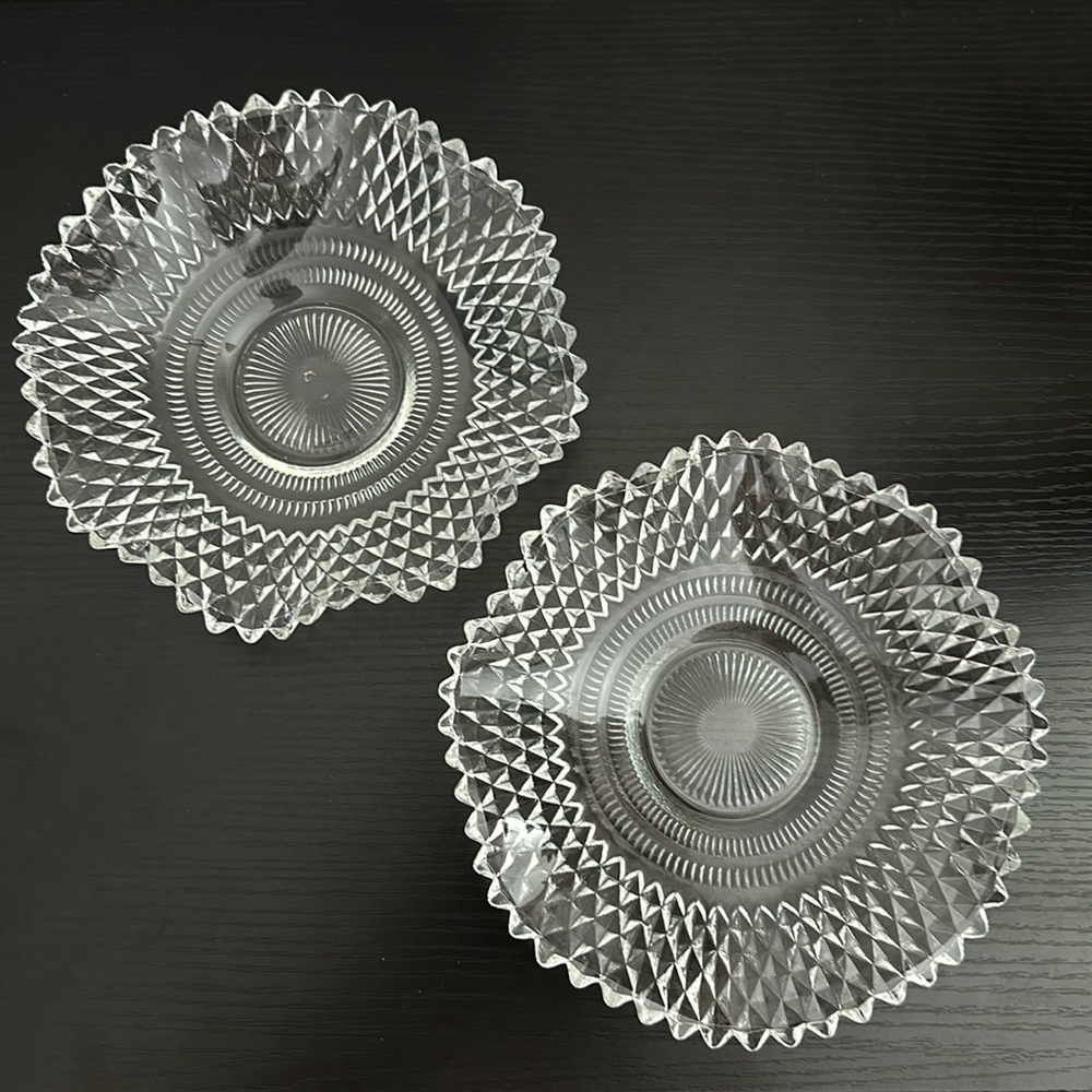 🌹 Federal Glass Traditions 2 Diamond Design Lettuce Edge Bon Bon Vintage Dishes - Picture 12 of 12